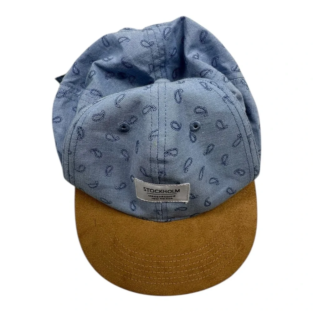 Stockholm H&M Kids‎ Blue Paisley Print Baseball Cap Tan Suede Adjustable Strap
